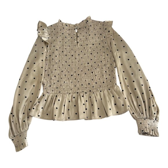 ASOS Smoked Black Velvet Spots on Taupe Long Sleeves Sz 8 Topshop - Picture 4 of 7